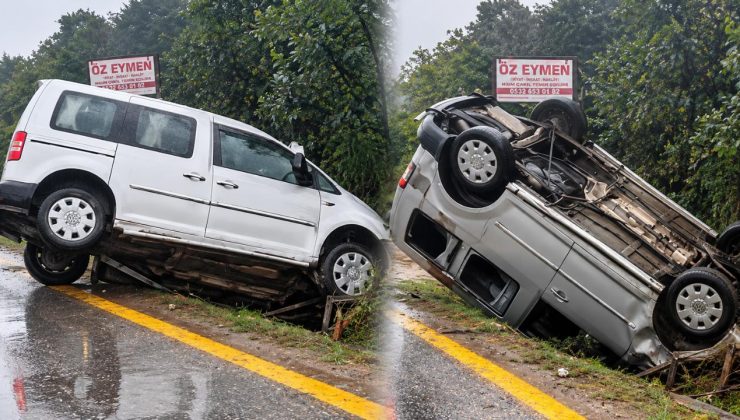 Çilimli’de Yağış Kazayı Beraberinde Getirdi: Otomobil Takla Attı
