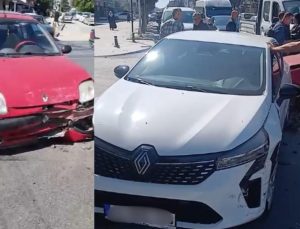 Uzunmustafa’da İki Araç Çarpıştı: Araçlardan Biri Direğe Vurdu