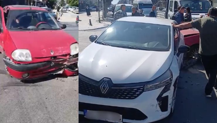 Uzunmustafa’da İki Araç Çarpıştı: Araçlardan Biri Direğe Vurdu